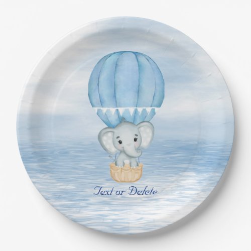 Blue Elephant Hot Air Balloon Paper Plate