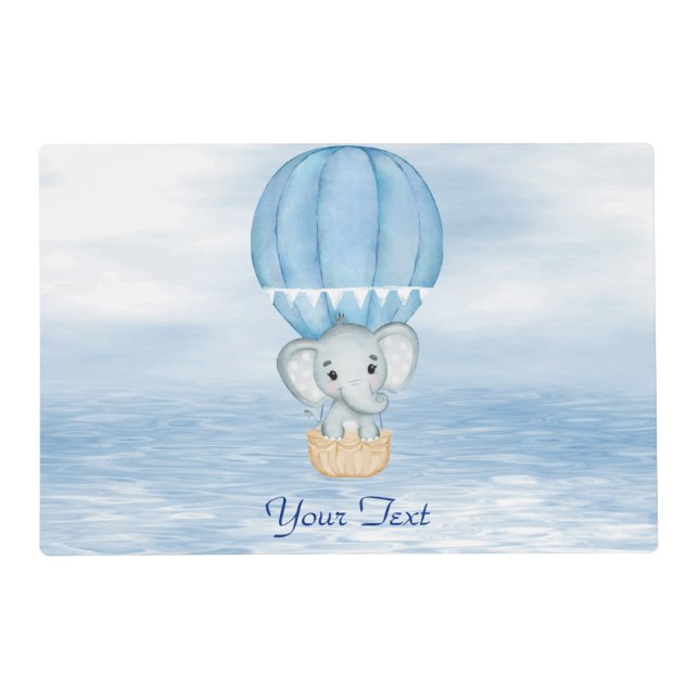 Blue Elephant Hot Air Balloon Placemat (Front)