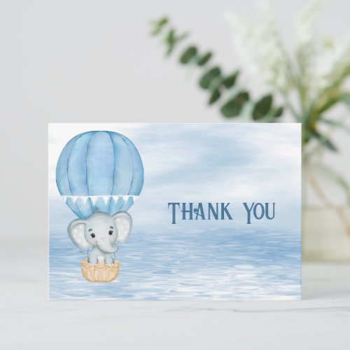 Blue Elephant Hot Air Balloon Thank You Card