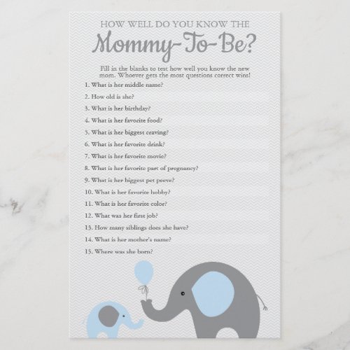 Blue Elephant How Well Do You Know The Mommy To Be Flyer