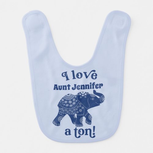 Blue Elephant I Love Name a Ton Personalized Baby Bib