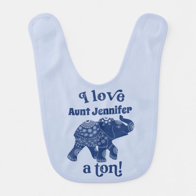 Blue Elephant I Love Name a Ton Personalized Baby Bib (Front)