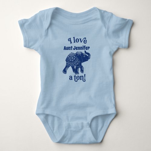 Blue Elephant I Love Name a Ton Personalized Baby Bodysuit