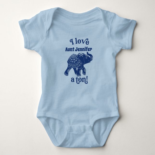 Blue Elephant I Love Name a Ton Personalized Baby Bodysuit (Front)
