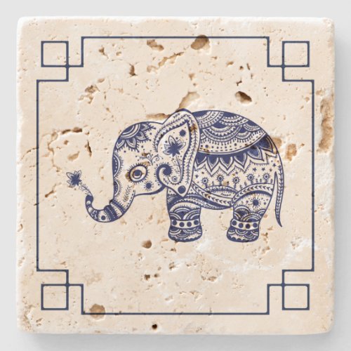 Blue Elephant Illustration Simple Frame Stone Coaster