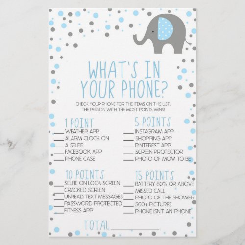  Blue Elephant In Your Phone Baby Shower Game  Stationery