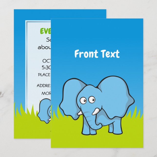 Blue Elephant Invitation (Front/Back)