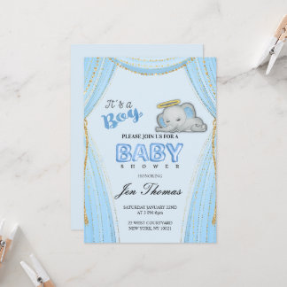 Blue Elephant Invitation Baby Shower