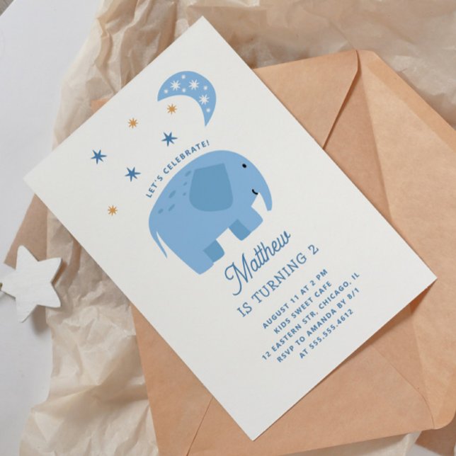 Blue Elephant | Jungle Safari Boy Birthday Party Invitation (Creator Uploaded)