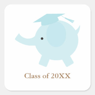 Blue Elephant Kids Graduation Square Sticker