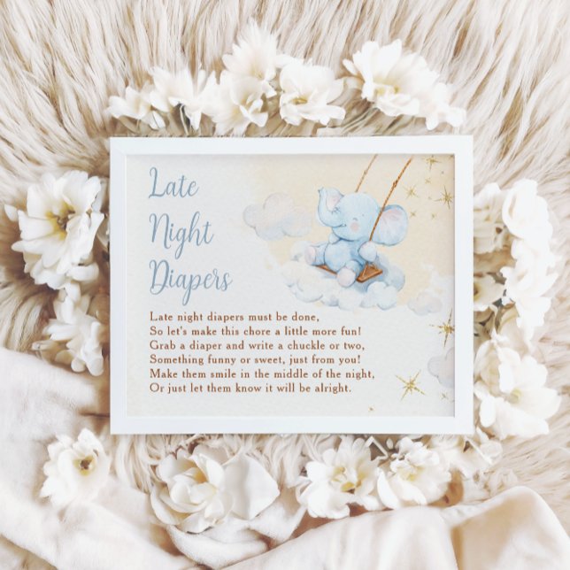 Blue Elephant Late Night Diapers Baby Shower Poster (Creator Uploaded)