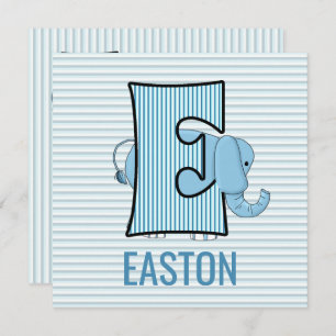 Blue Elephant Letter E Kids Birthday Party Invitation