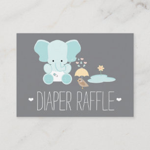 Blue Elephant Little Bird Diaper Raffle Tickets Enclosure Card