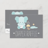 Blue Elephant Little Bird Diaper Raffle Tickets Enclosure Card (Front/Back)