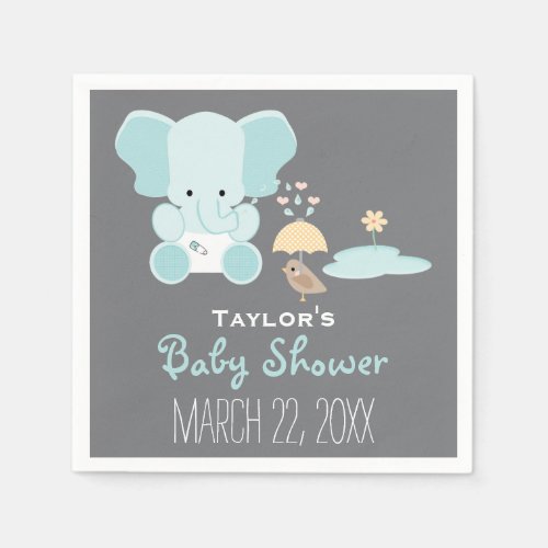 Blue Elephant Little in Diapers Bird Baby Shower Napkins