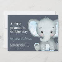 Blue Elephant Little Peanut Baby Shower Invitation