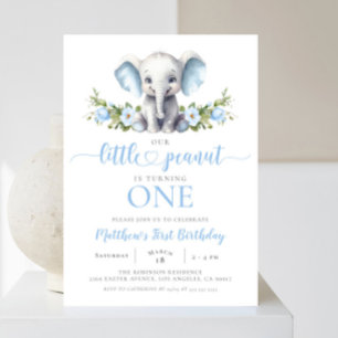 Blue Elephant Little Peanut Boy 1st Birthday Invitation