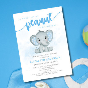 Blue Elephant Little Peanut Boy Baby Shower Invitation