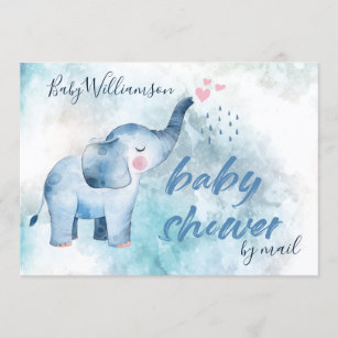 Blue Elephant Long Distance Baby Shower By Mail Invitation