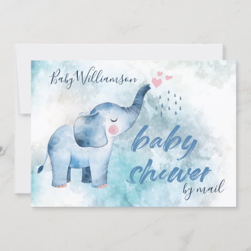 Blue Elephant Long Distance Baby Shower By Mail Invitation