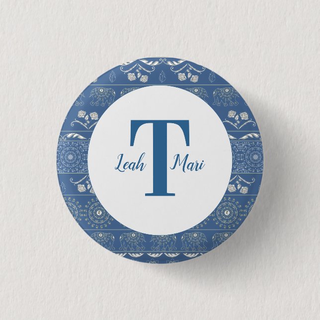 Blue Elephant Mandala Button (Front)