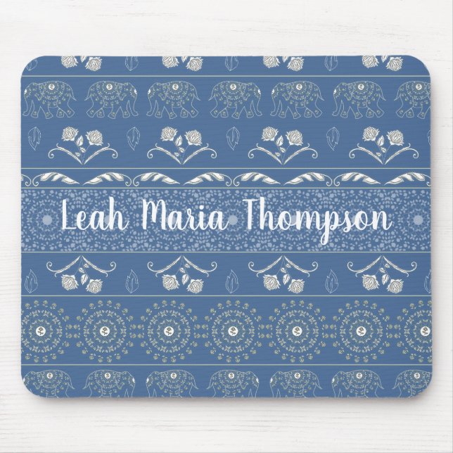 Blue Elephant Mandala Mouse Pad (Front)