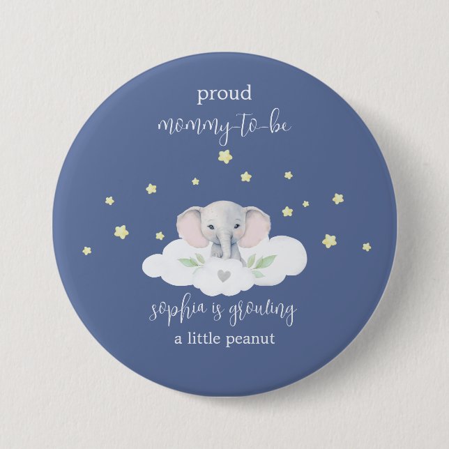 Blue Elephant Mommy to Be Baby Shower  Button (Front)