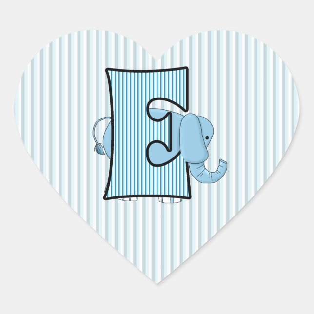 Blue Elephant Monogrammed Letter E Heart Sticker (Front)