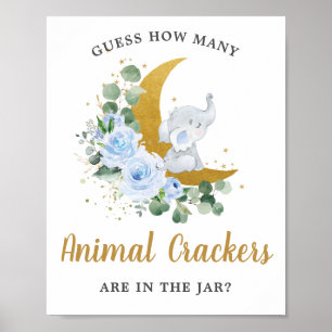 Blue Elephant Moon Guess How Many Animal Crackers Poster