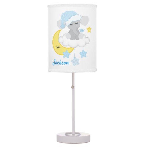 Blue Elephant Moon Star Cloud Baby Boy Nursery Table Lamp