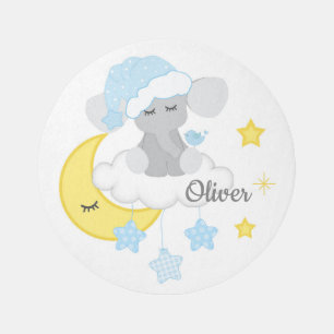 Blue Elephant Moon Stars Bird Baby Boy Nursery Rug