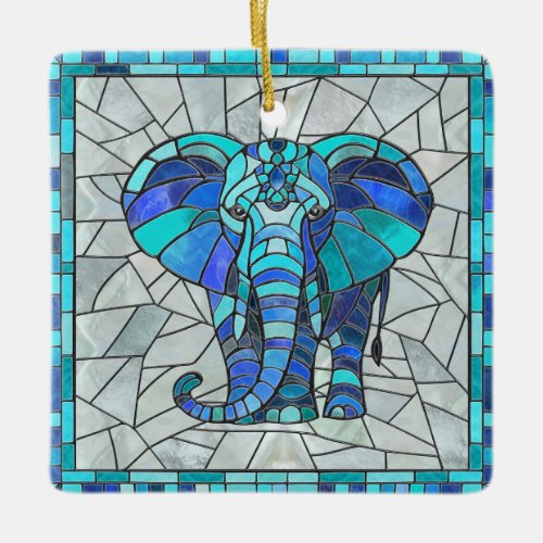 Blue Elephant mosaic art Ceramic Ornament