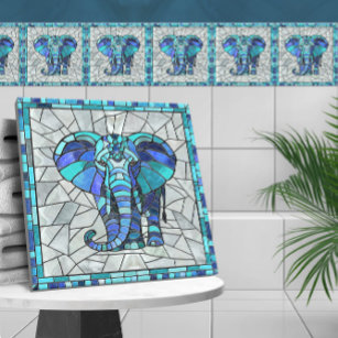 Blue Elephant mosaic art Ceramic Tile