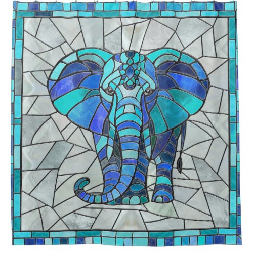 Blue Elephant mosaic art Shower Curtain