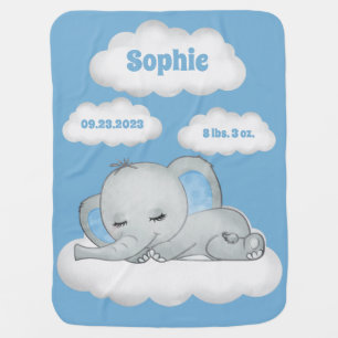 Blue Elephant Name Birth Stats Keepsake Baby Blanket