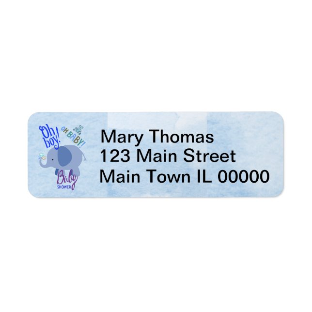Blue Elephant Oh Boy Baby Shower Label Art (Front)