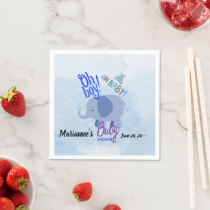 Blue Elephant Oh Boy Baby Shower Layout Napkins