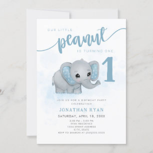Blue Elephant Our Little Peanut First Birthday Invitation