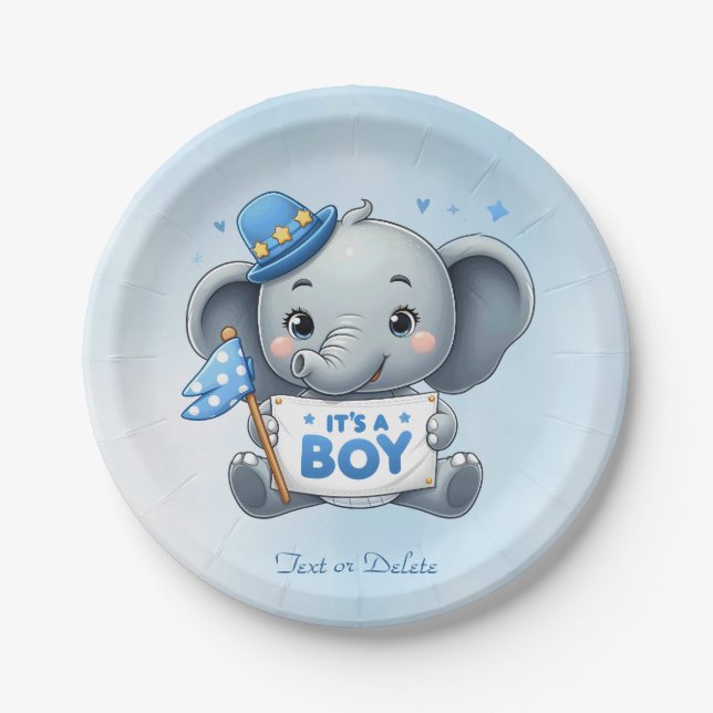 Blue Elephant Paper Plate (Front)