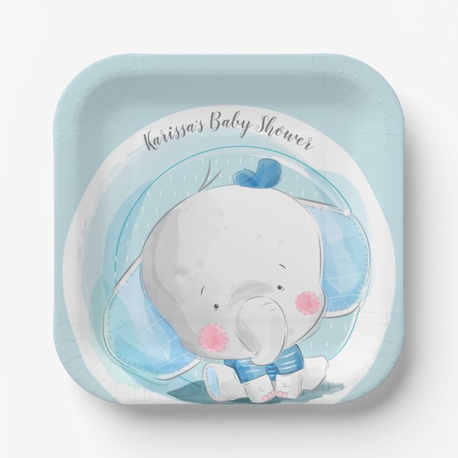 Blue Elephant Paper Plates (Front)