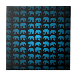 Blue Elephant Pattern Ceramic Tile