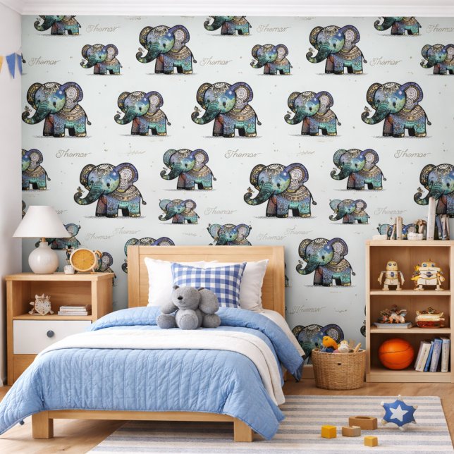 Blue Elephant Pattern Kids Room Wallpaper Decor Ar (Creator Uploaded)
