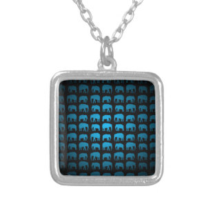 Blue Elephant Pattern Silver Plated Necklace