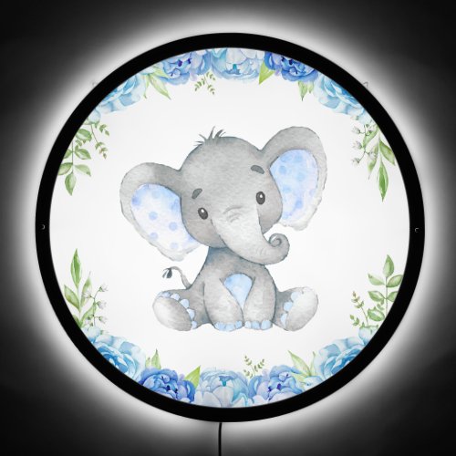 Blue Elephant Peanut Baby Boy Nursery Kids Room LED Sign