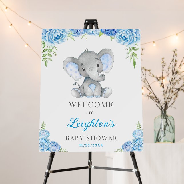 Blue Elephant Peanut Boy Baby Shower Party Welcome Foam Board (In Situ (Stand))