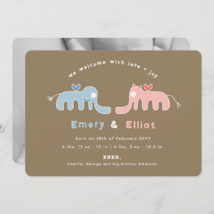 Blue Elephant Photo Baby Boy Birth Announcement