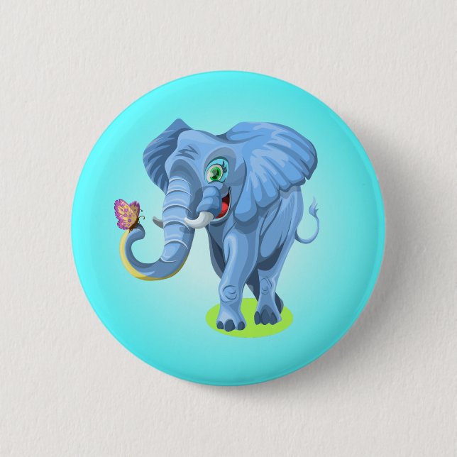 Blue Elephant Playing with Butterfly-44644 Button (Front)