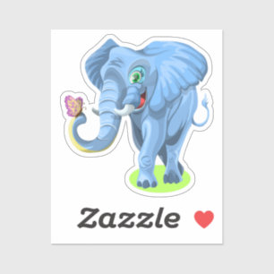 Blue Elephant Playing with Butterfly-44644 Sticker
