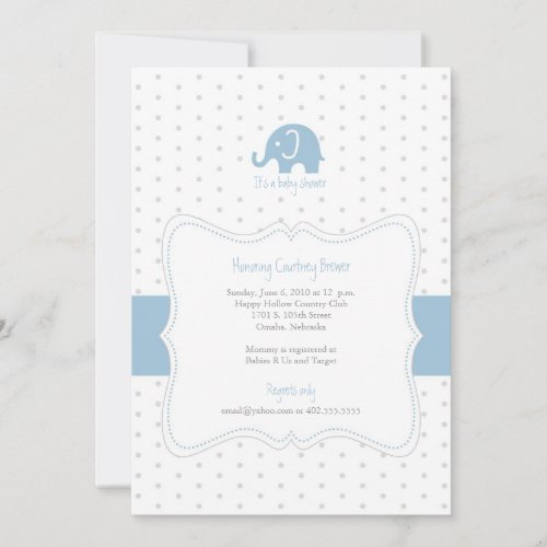 Blue Elephant Polkadot Baby Shower Invitation