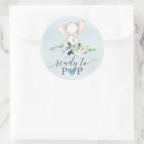 Blue Elephant Ready To Pop Baby Favor Stickers
